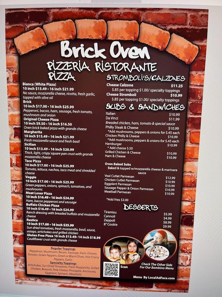 Brick Oven Pizzeria & Restaurant Menu image 2